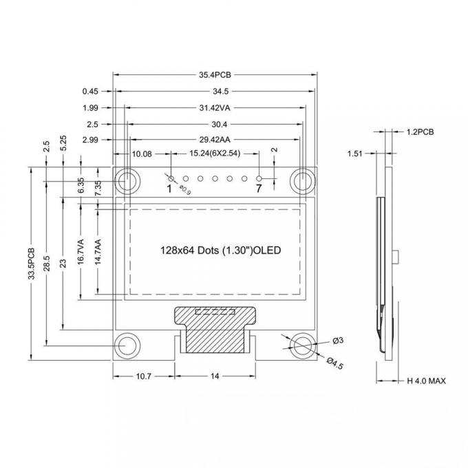 1.3 Inch OLED Display Module 350 Cd/M2 SSD1306 OLED Display 7 Pin Spi ...
