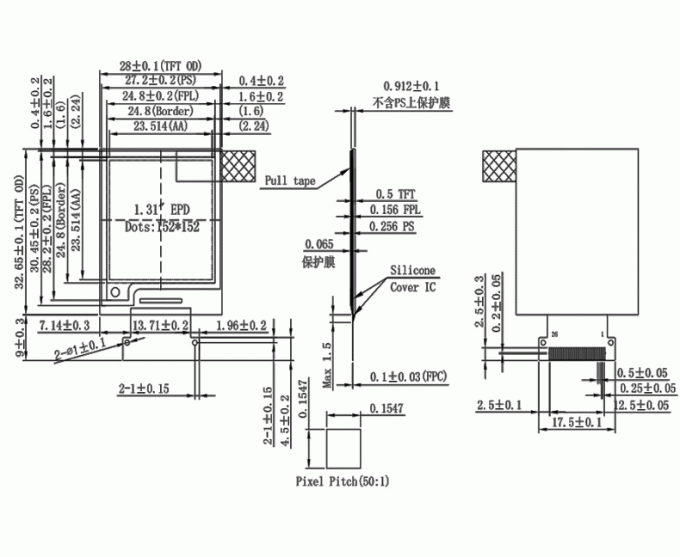 Small Epaper Display Module Small E Paper Display 152X152 Epaper Display Module 1.31 Inch With SPI ...
